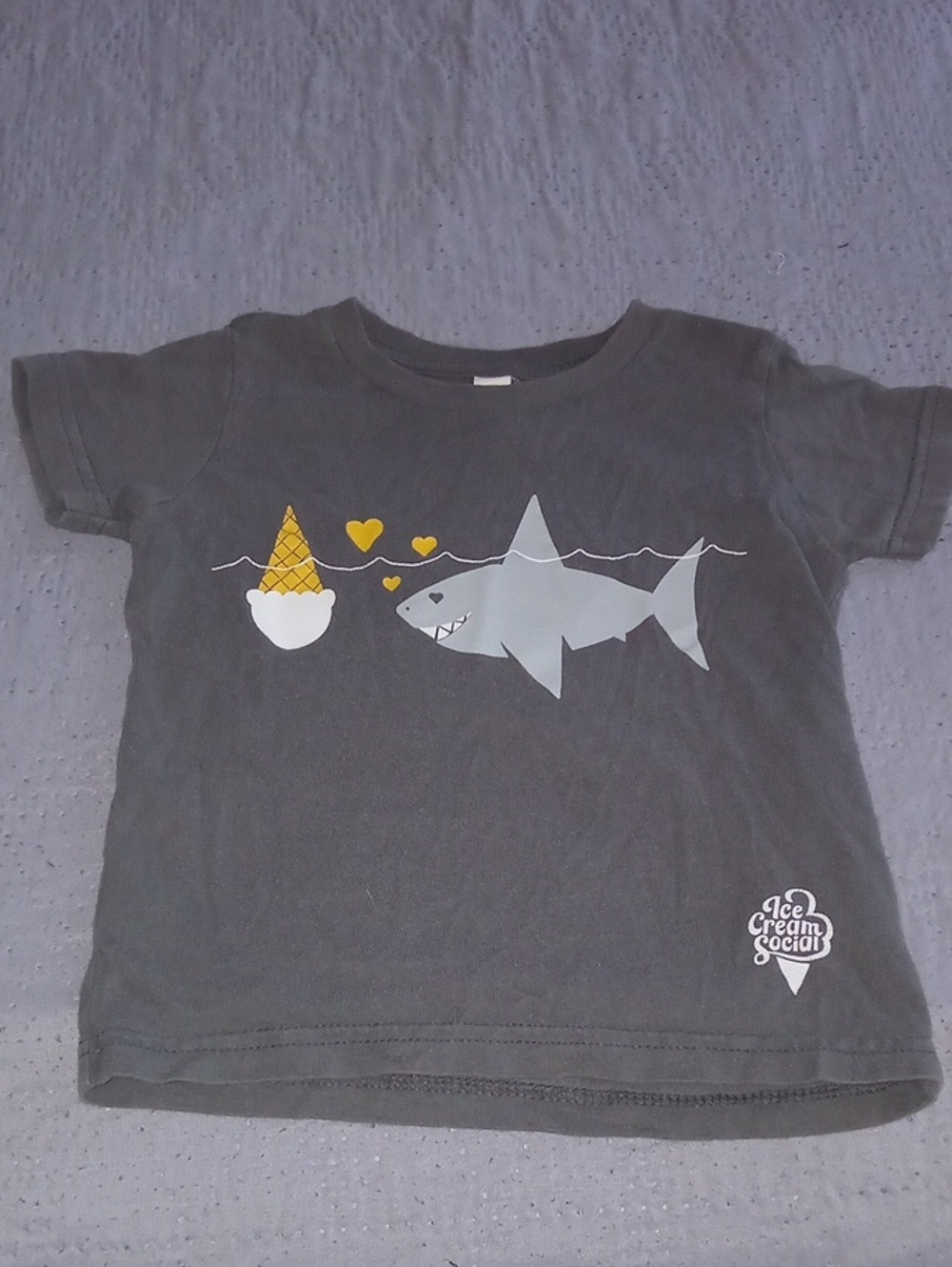 Next Level Apparel Gray Tee with Shark & Yellow Ice Cream Accent